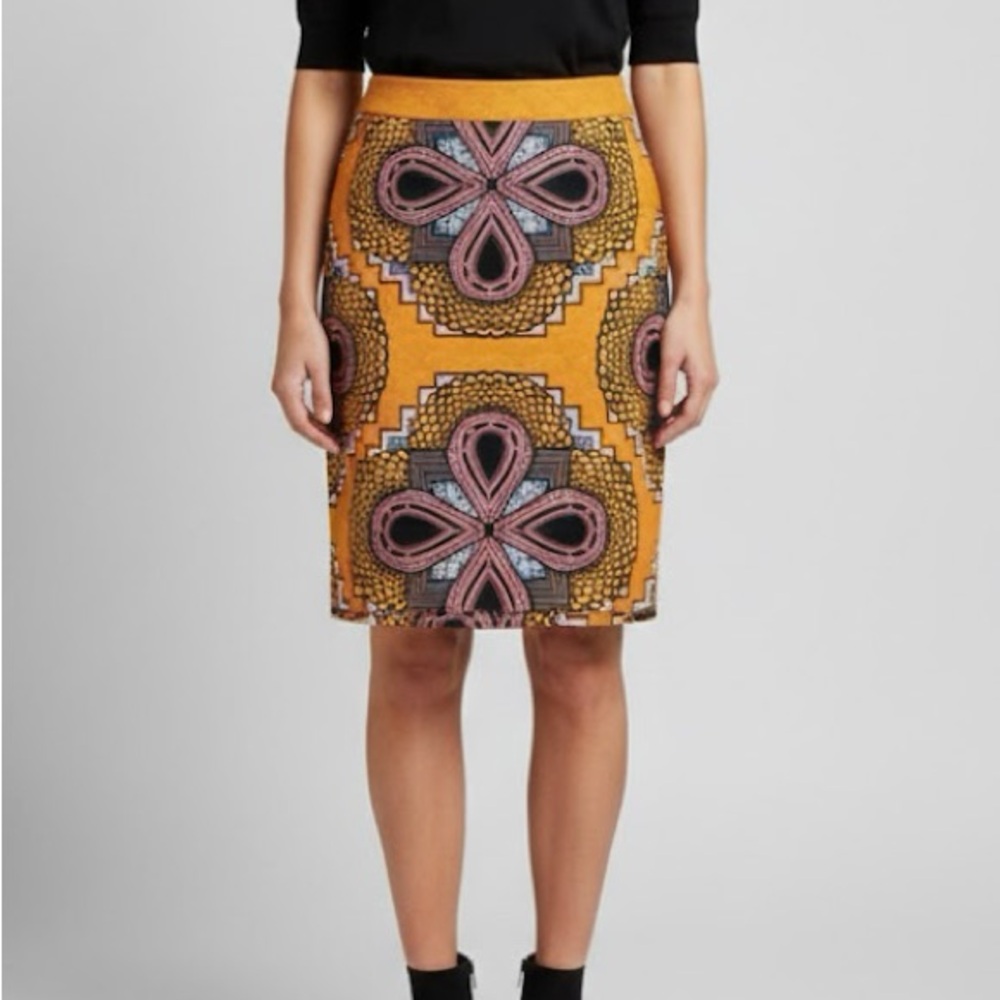 Maeve x Anthropologie Clementina Orange Printed Mini Pencil Skirt 10